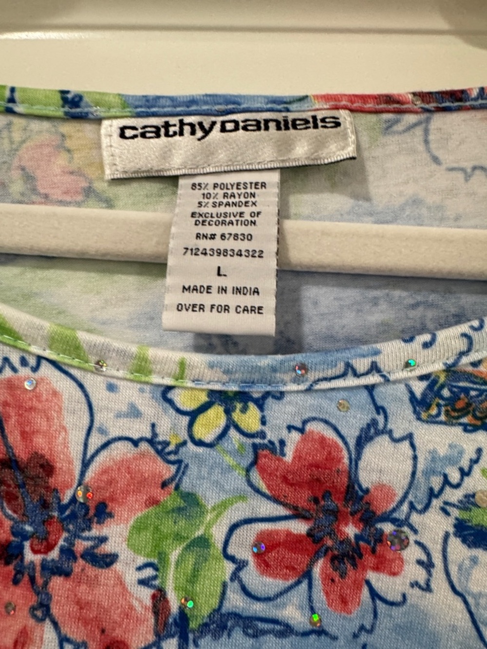 Cathy Daniels Floral Embellished Top w/ Fun Summer Colors - Women's Size Large - Picture 3 of 6